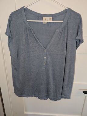 Joie Soft Blue V-Neck Henley Short Sleeve Top